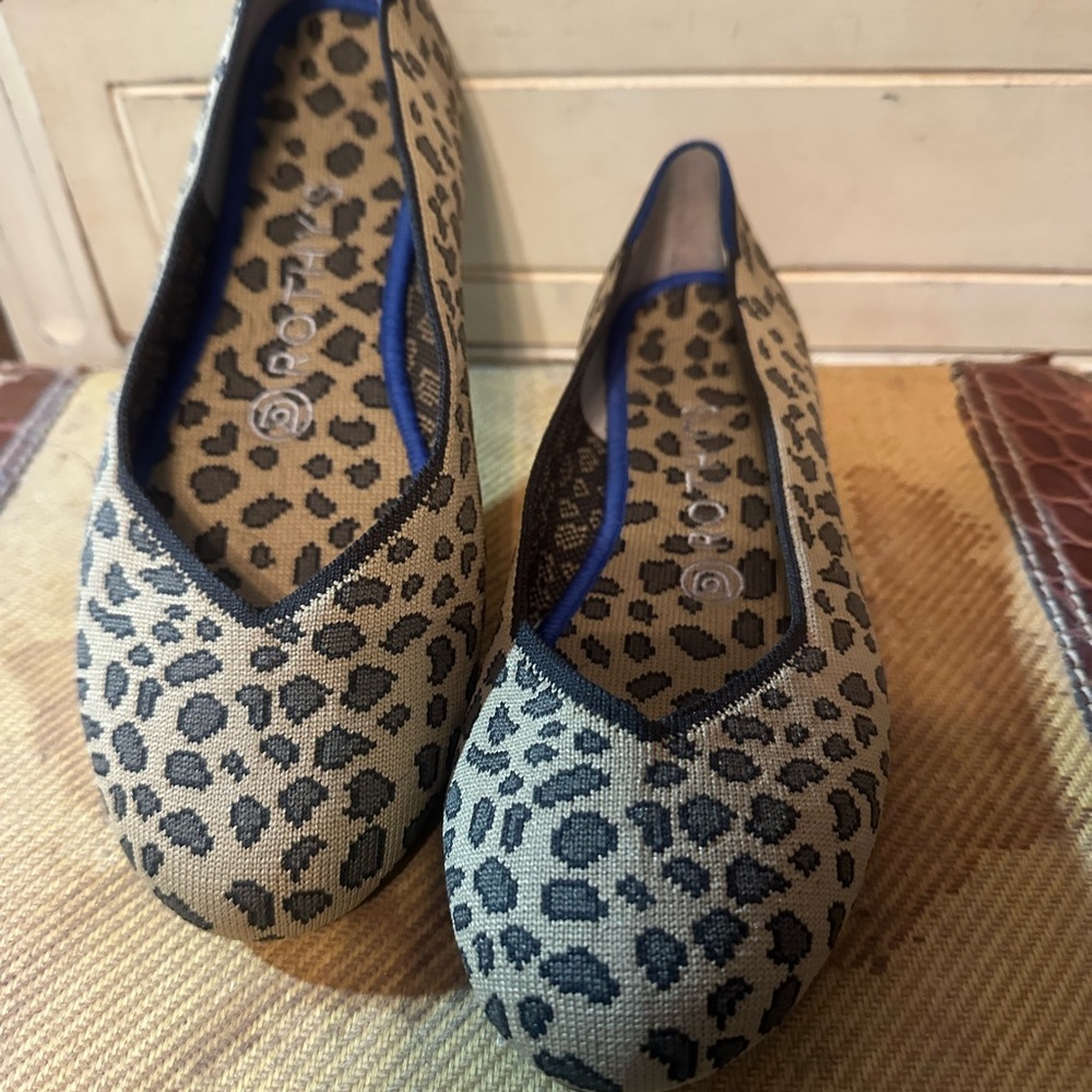 Rothy's Leopard Print Flats with Blue Trim